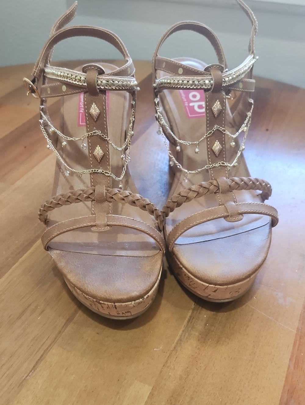 pop Brown Braided Platform Sandals with Gold Chain Details
